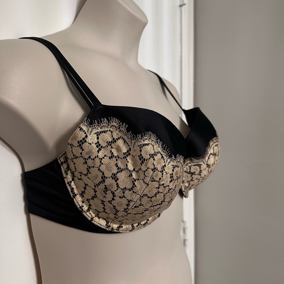 VICTORIA'S SECRET VERY SEXY LINED DEMI/DEMI-BUSTE DOUBLE black & gold 36DD #1841 - Picture 3 of 5